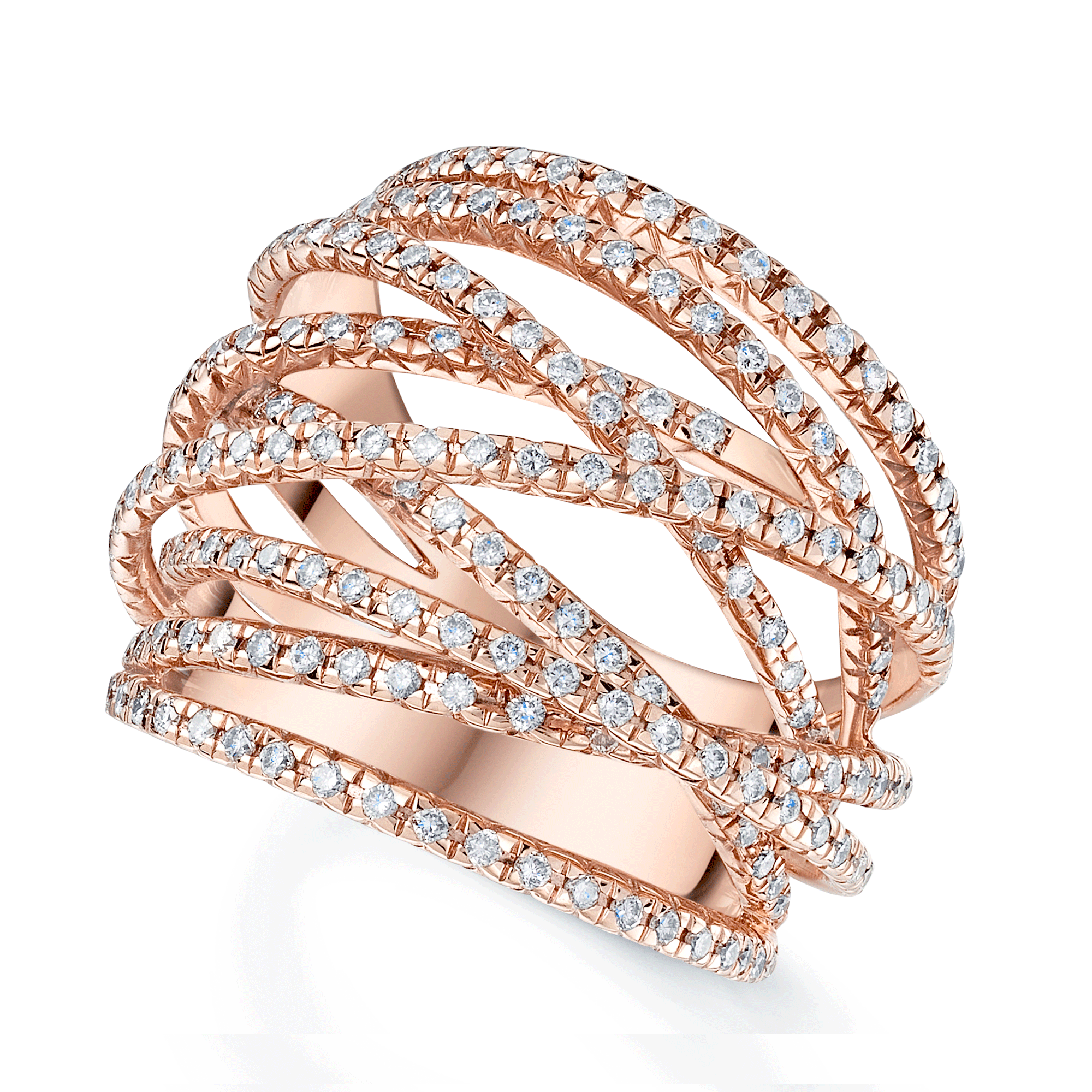 18ct Rose Gold Nine Strand Pave Set Diamond Ring