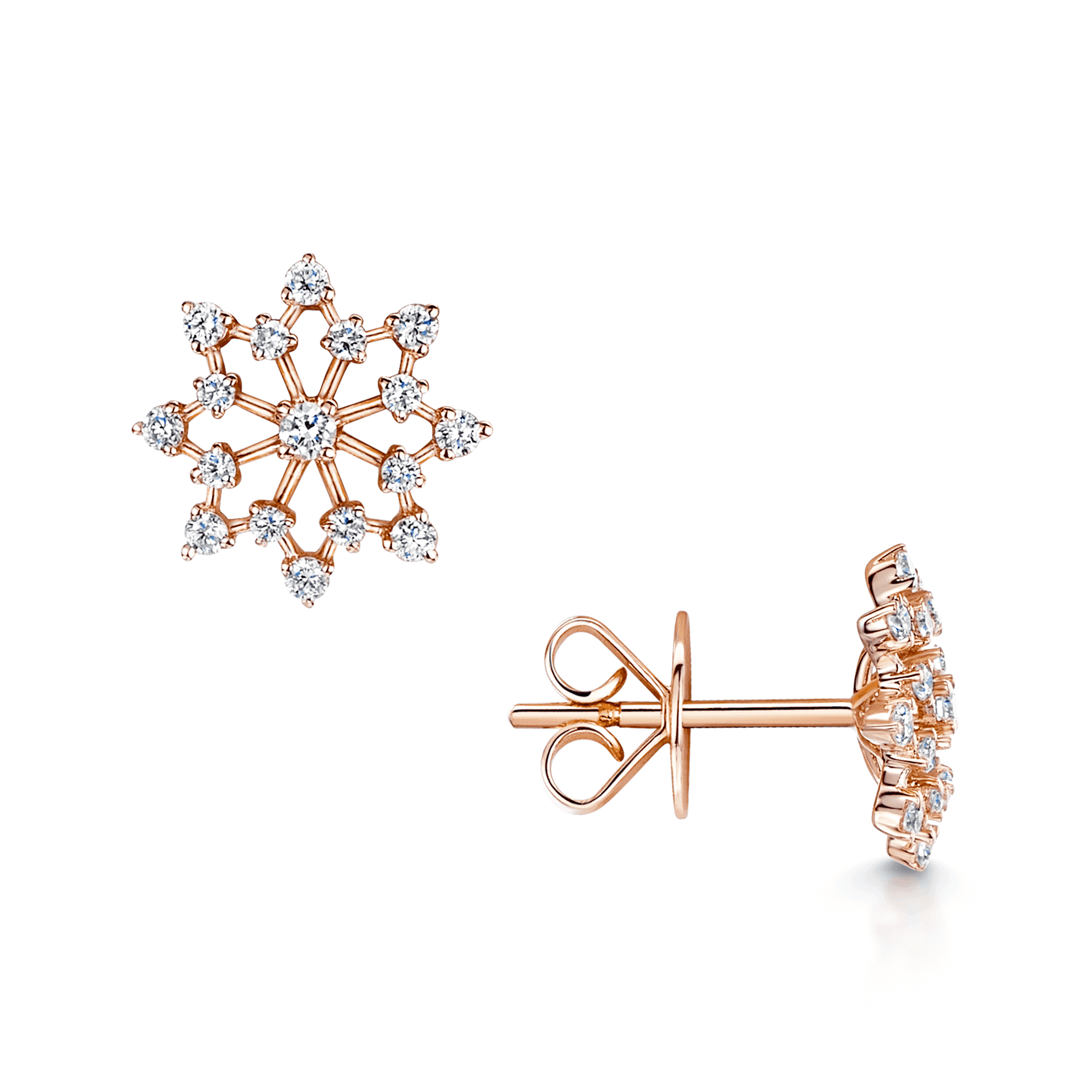 Berry's 18ct Rose Gold Open Diamond Snowflake Stud Earrings - Berry's Jewellers