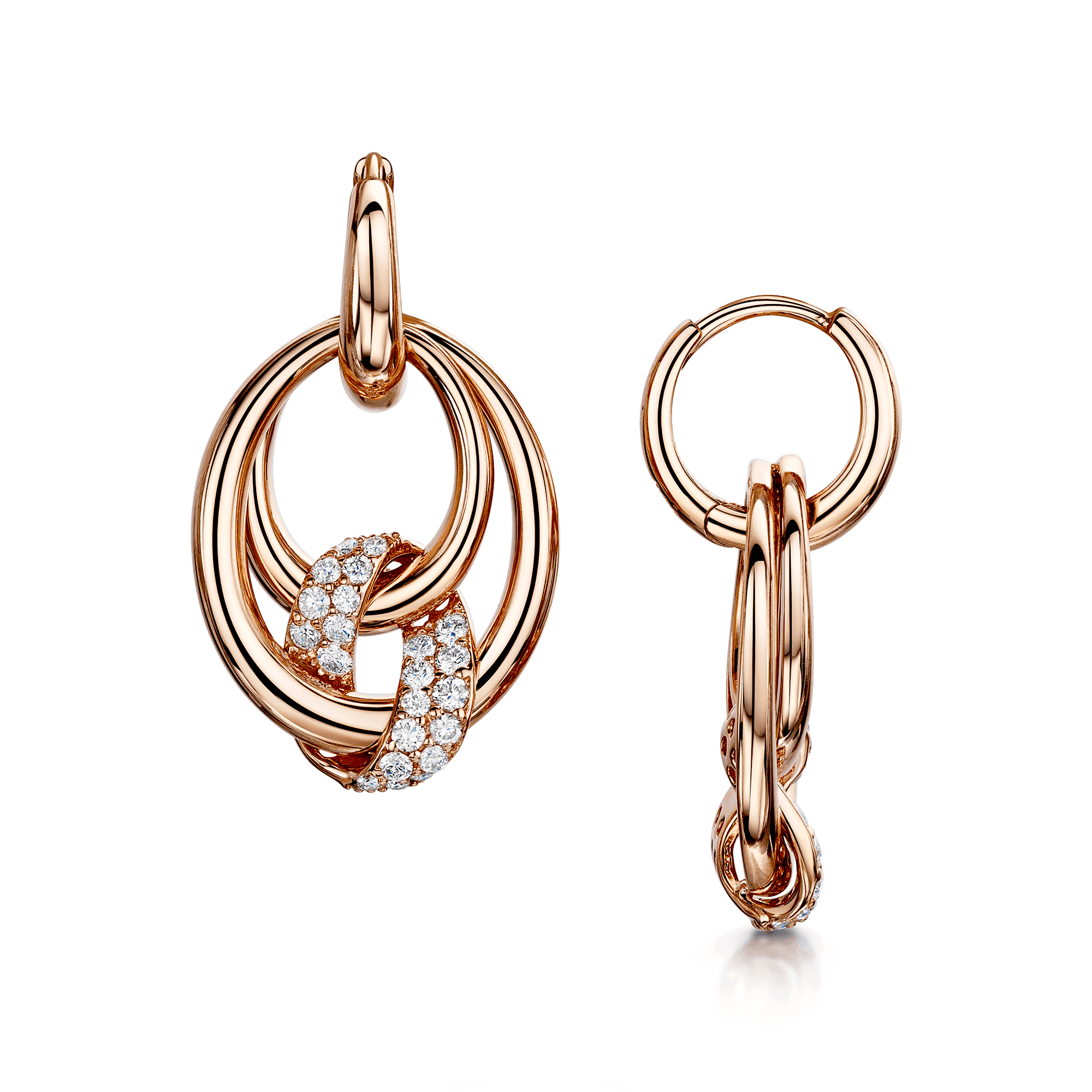 Berry's 18ct Rose Gold Oval Triple Twist Diamond Drop Earrings - Berry's Jewellers