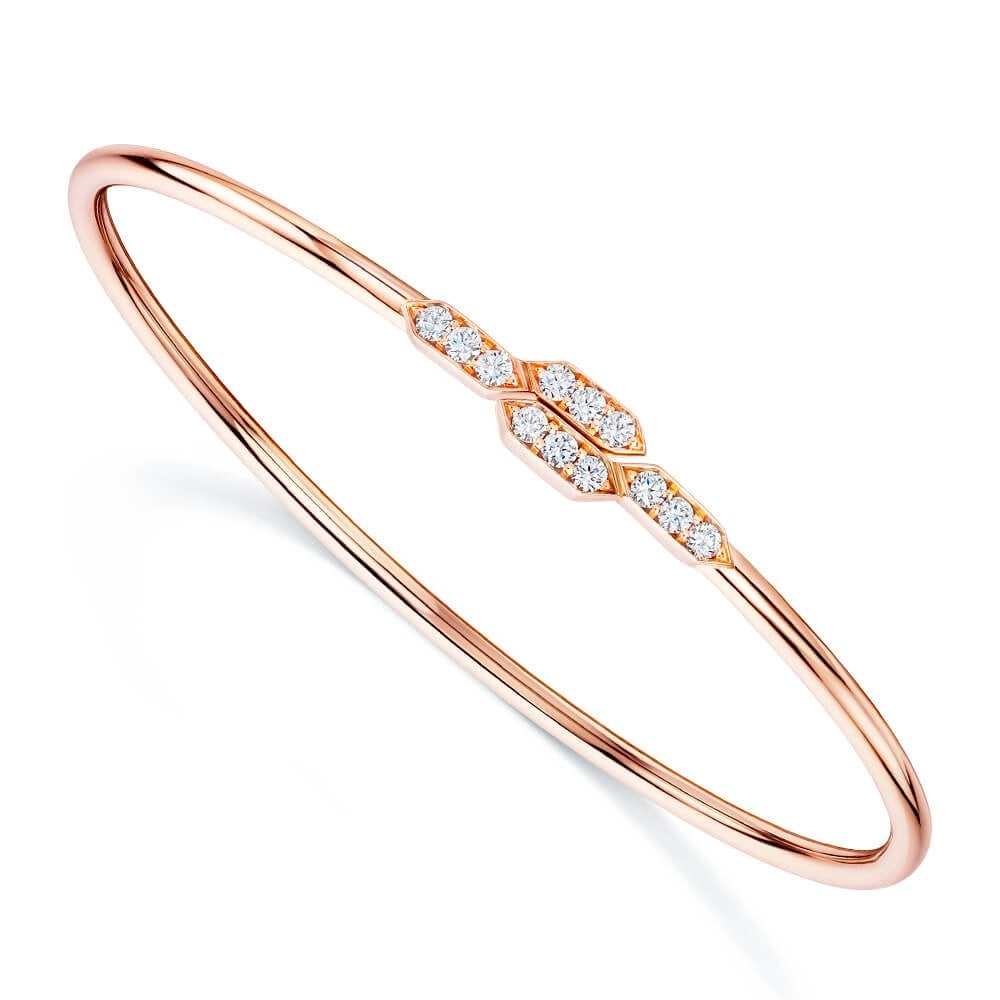 18ct Rose Gold Pave Diamond Set Sprung Torque Bangle