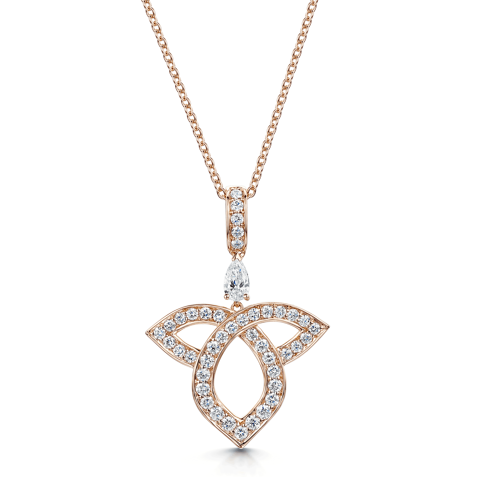 Berry's 18ct Rose Gold Pear And Round Brilliant Cut Diamond Open Lotus Pendant - Berry's Jewellers