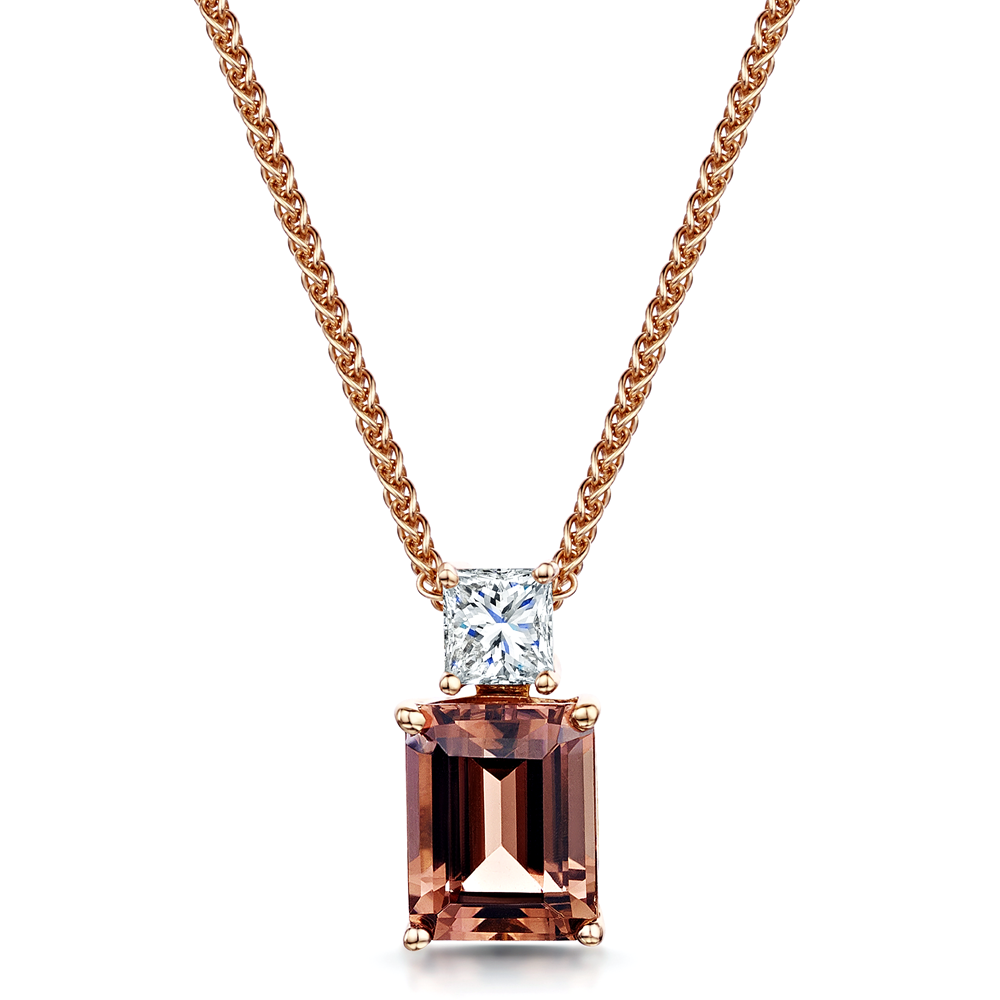 Berry's 18ct Rose Gold Pink Tourmaline And Princess Cut Diamond Pendant - Berry's Jewellers