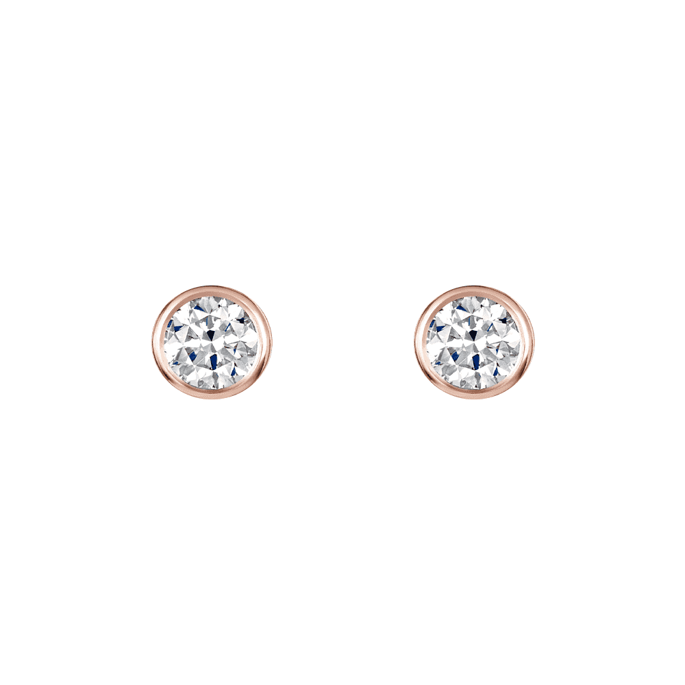 18ct Rose Gold Round Brilliant Cut 0.70ct Diamond Rub Over Set Earrings