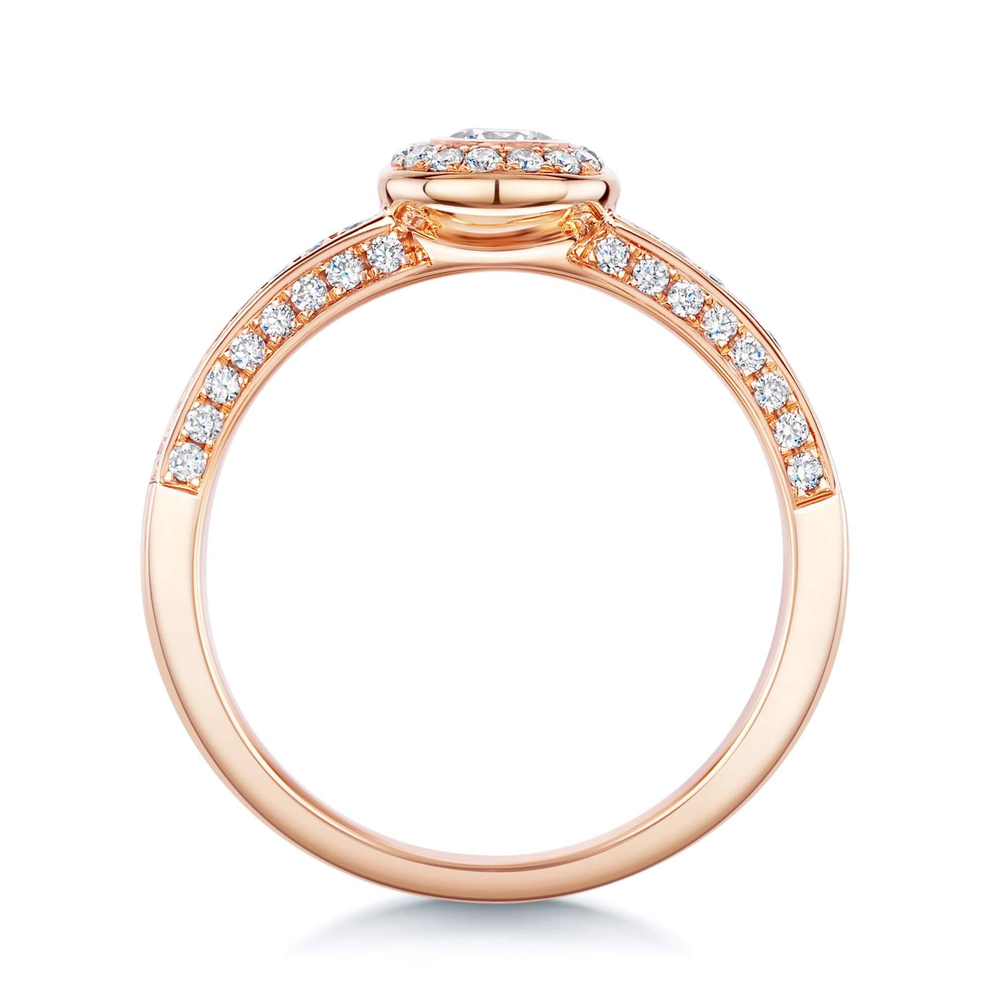 Berry's 18ct Rose Gold Round Brilliant Cut Halo Diamond Ring With Diamond Set Shoulders - Berry's Jewellers