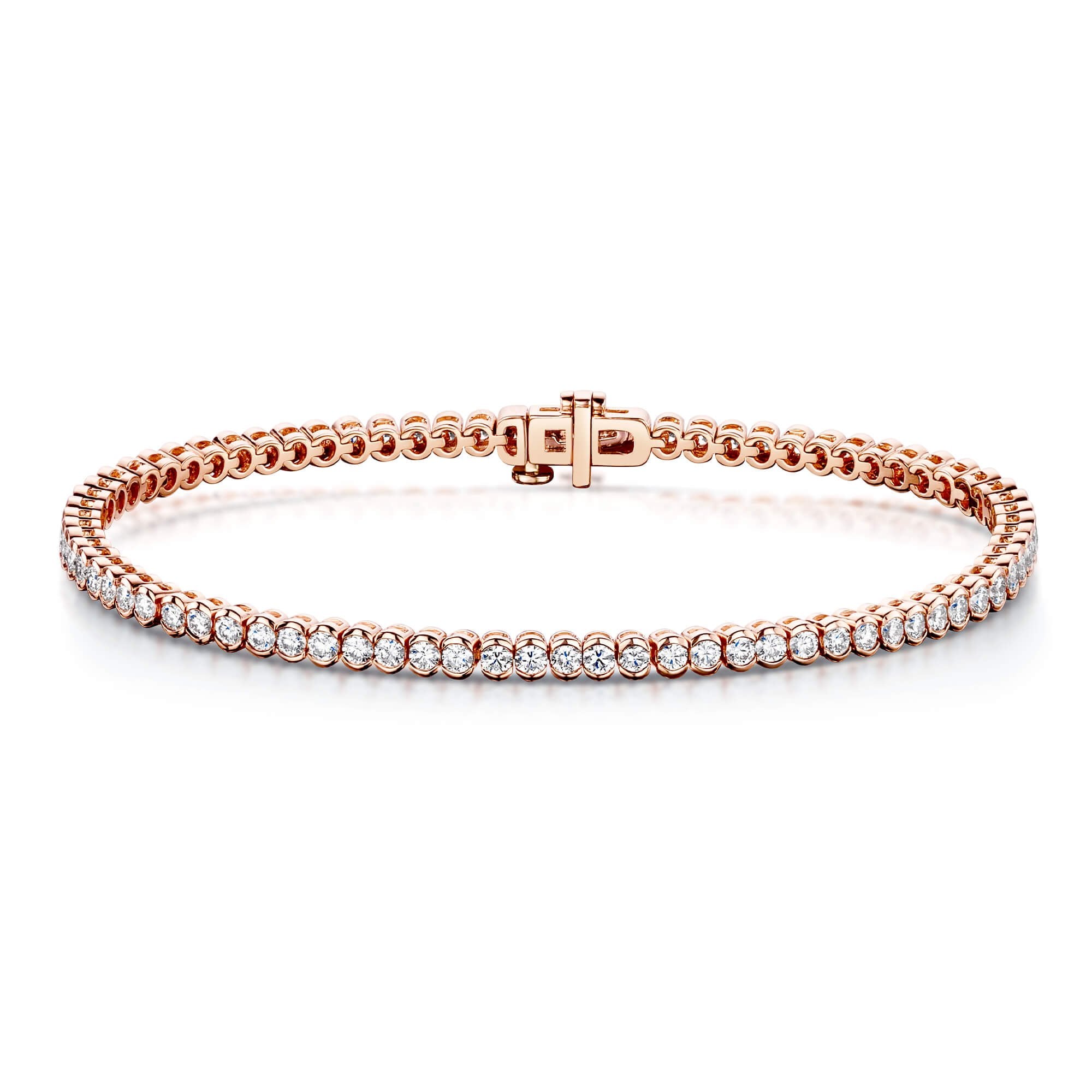 18ct Rose Gold Round Brilliant Diamond Rubover Set Tennis Bracelet