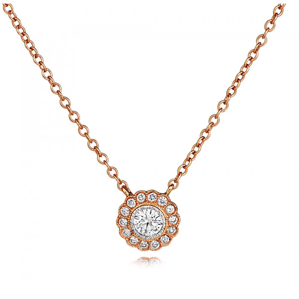 Berry's 18ct Rose Gold Vintage Style Diamond Cluster Pendant - Berry's Jewellers