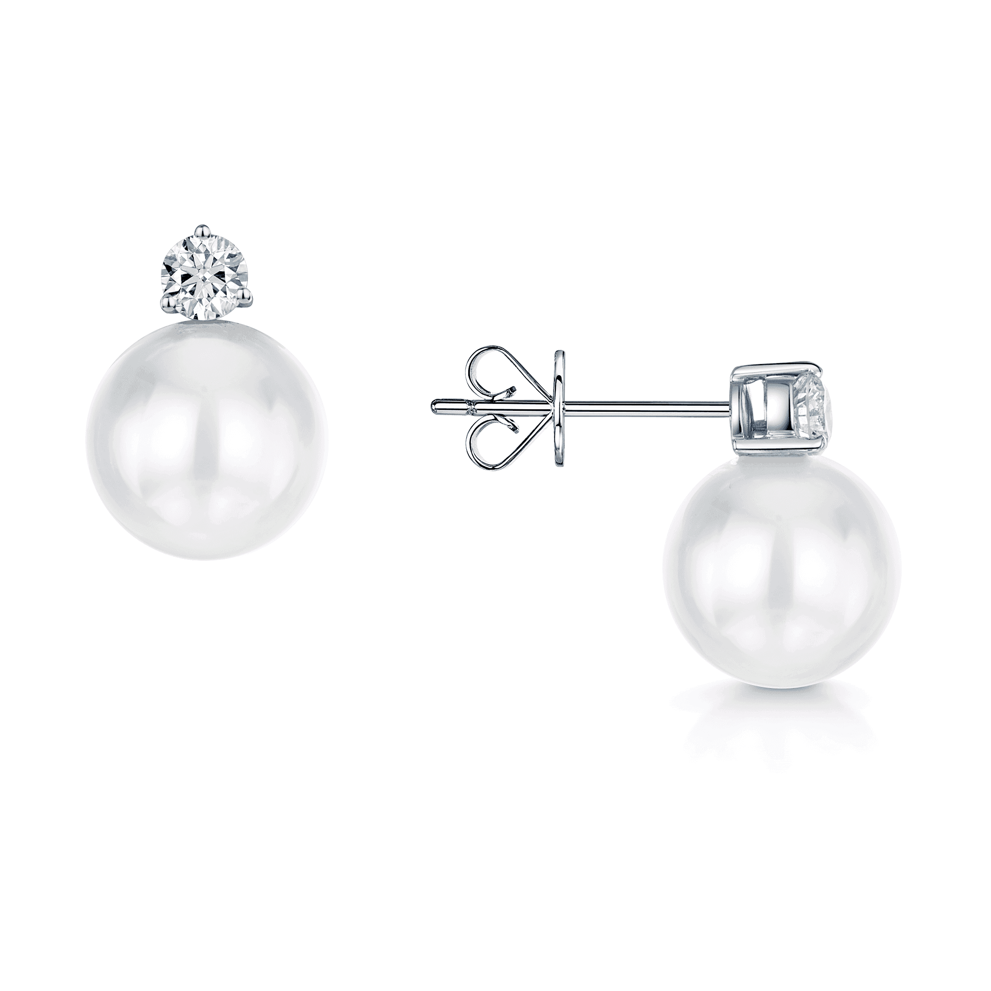 Berry's 18ct White Gold 11.80mm Pearl and Round Brilliant Cut Diamond Stud Earrings - Berry's Jewellers