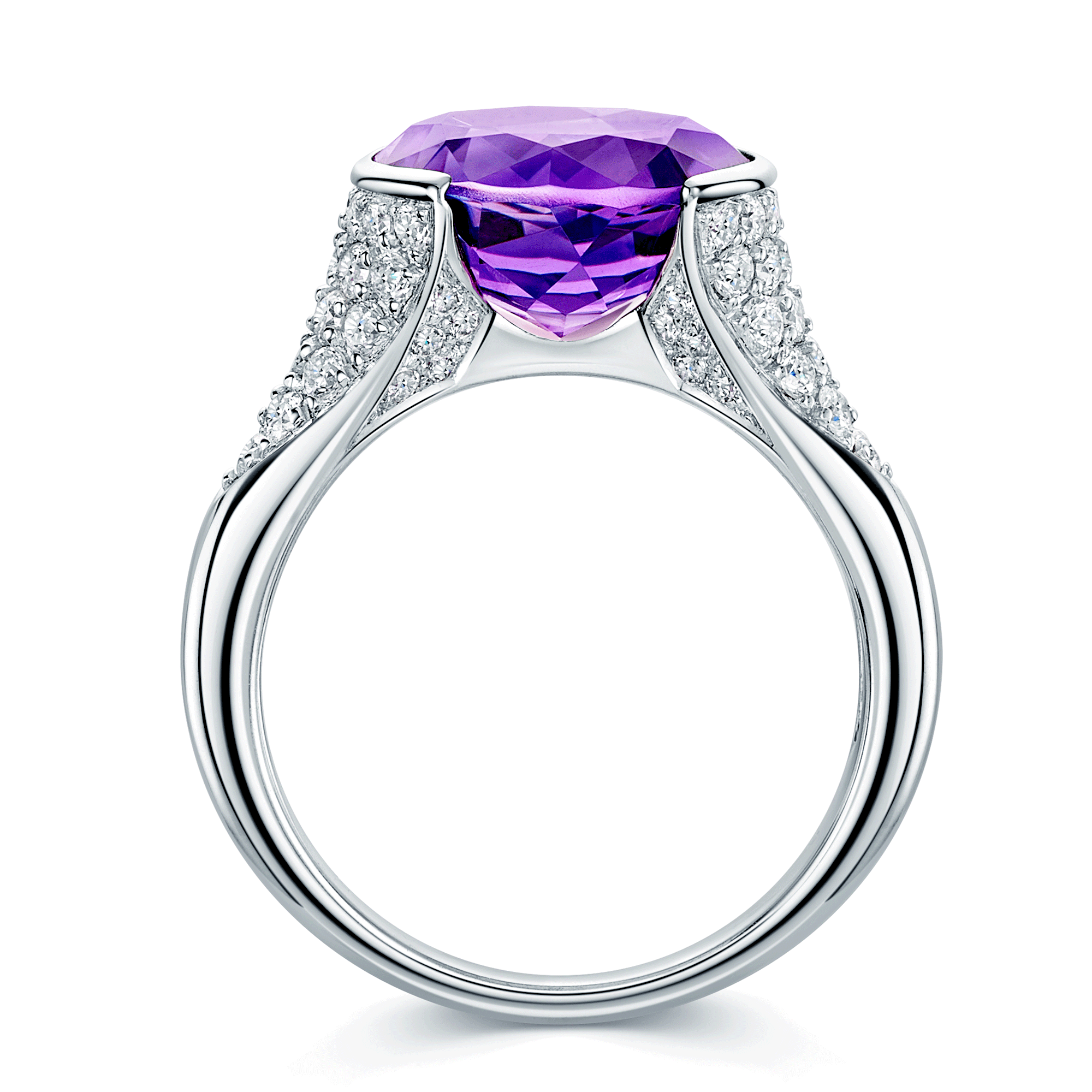 18ct White Gold Amethyst And Diamond Pave Set Dress Ring