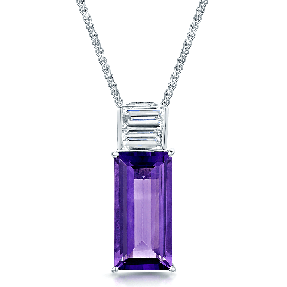 Berry's 18ct White Gold Amethyst & Baguette Diamond Pendant - Berry's Jewellers