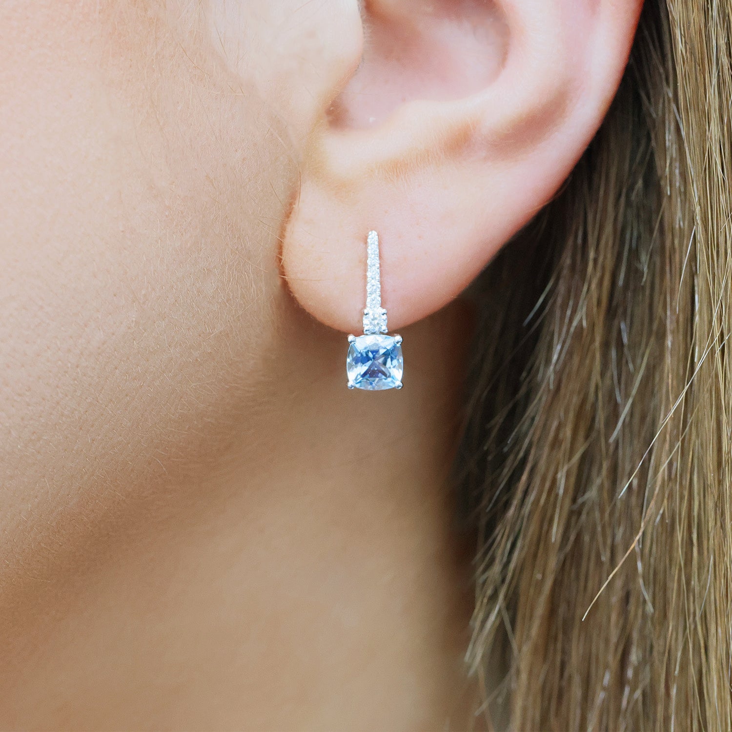 Berry's 18ct White Gold Aquamarine & Diamond Drop Earrings - Berry's Jewellers