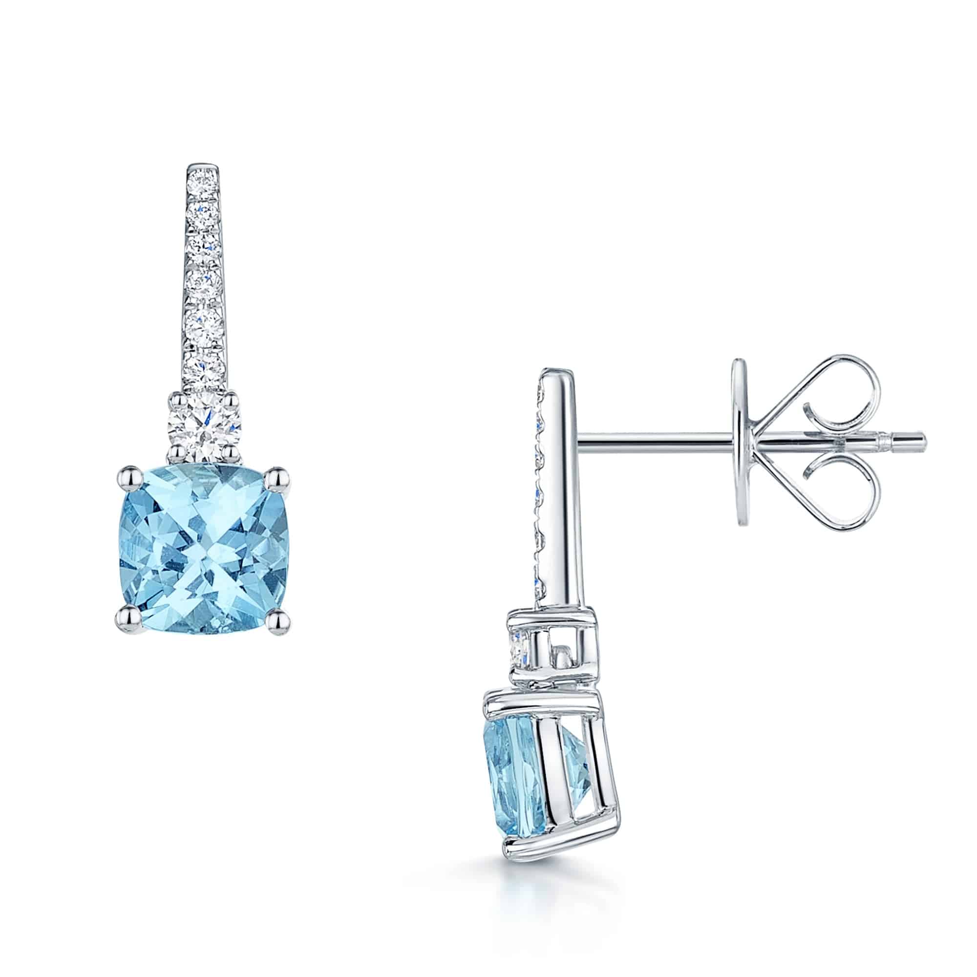 18ct White Gold Aquamarine & Diamond Drop Earrings