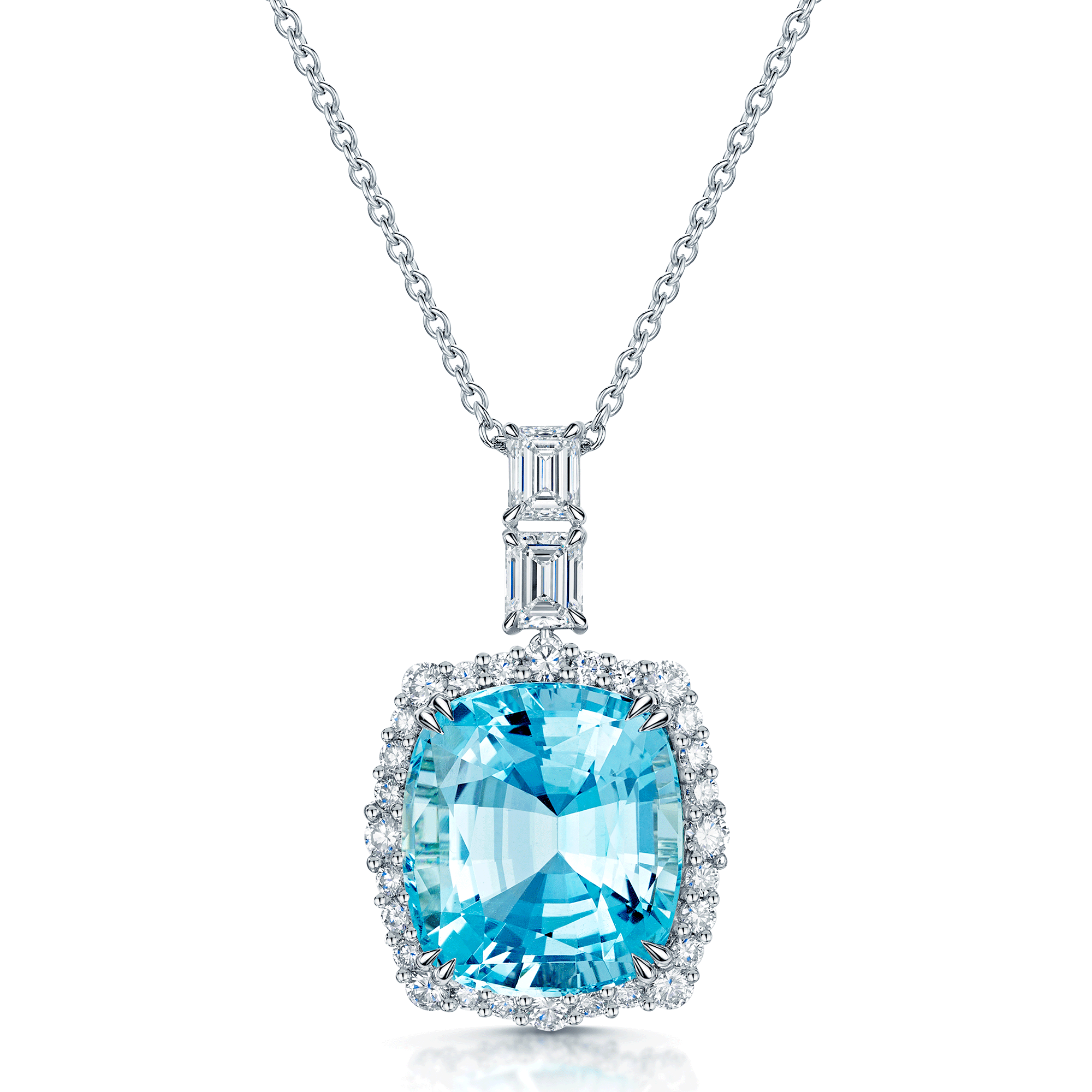 18ct White Gold Aquamarine & Diamond Pendant