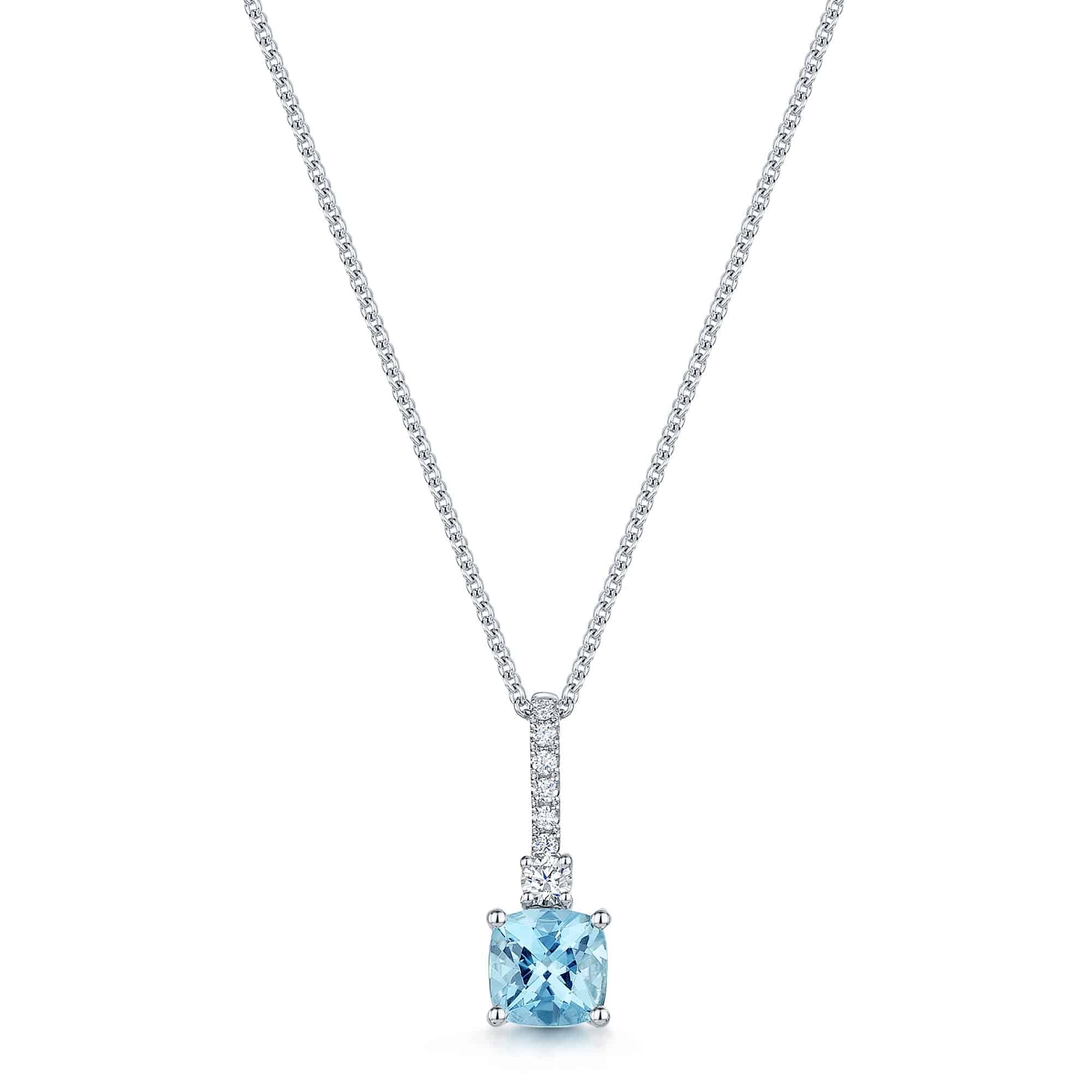 18ct White Gold Aquamarine & Diamond Pendant