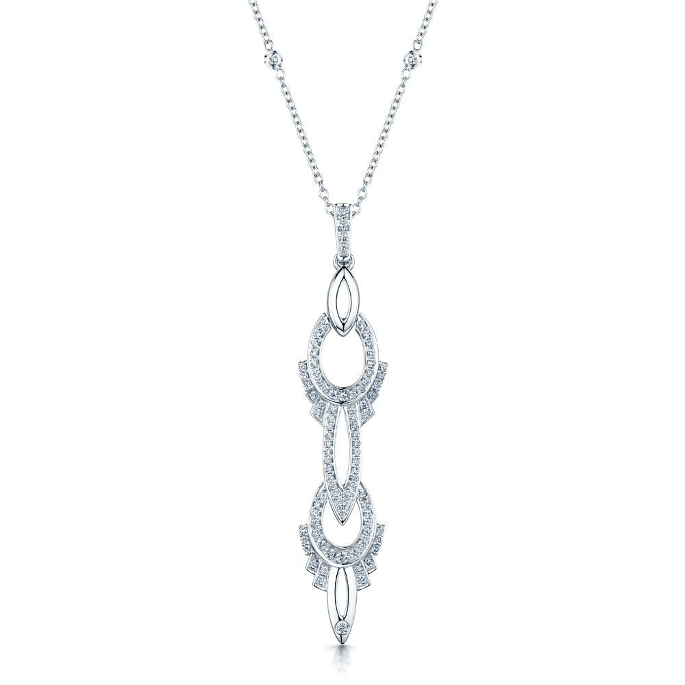 Berry's 18ct White Gold Art Deco Inspired Long Drop Diamond Pendant - Berry's Jewellers