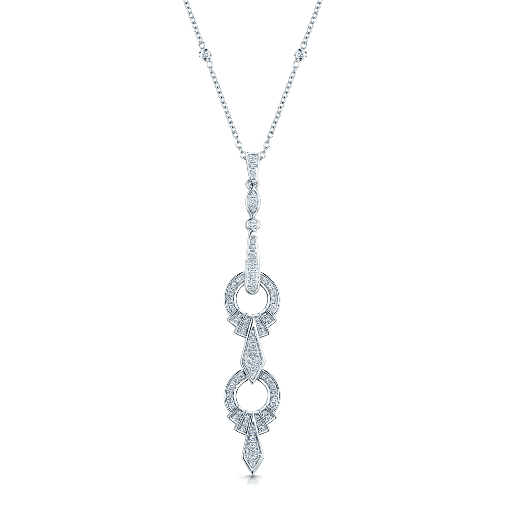 18ct White Gold Art Deco Style Diamond Pendant