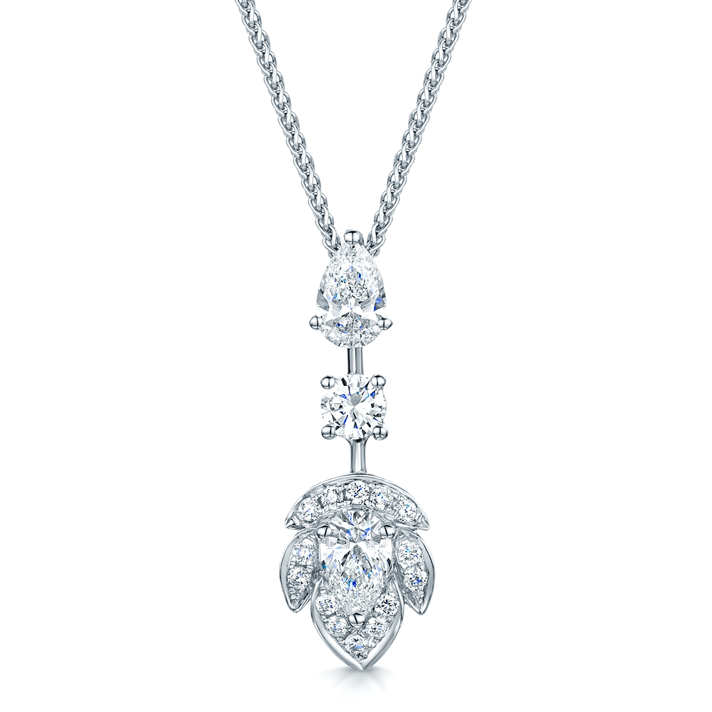 Berry's 18ct White Gold Art Deco Style Leaf Design Diamond Pendant - Berry's Jewellers