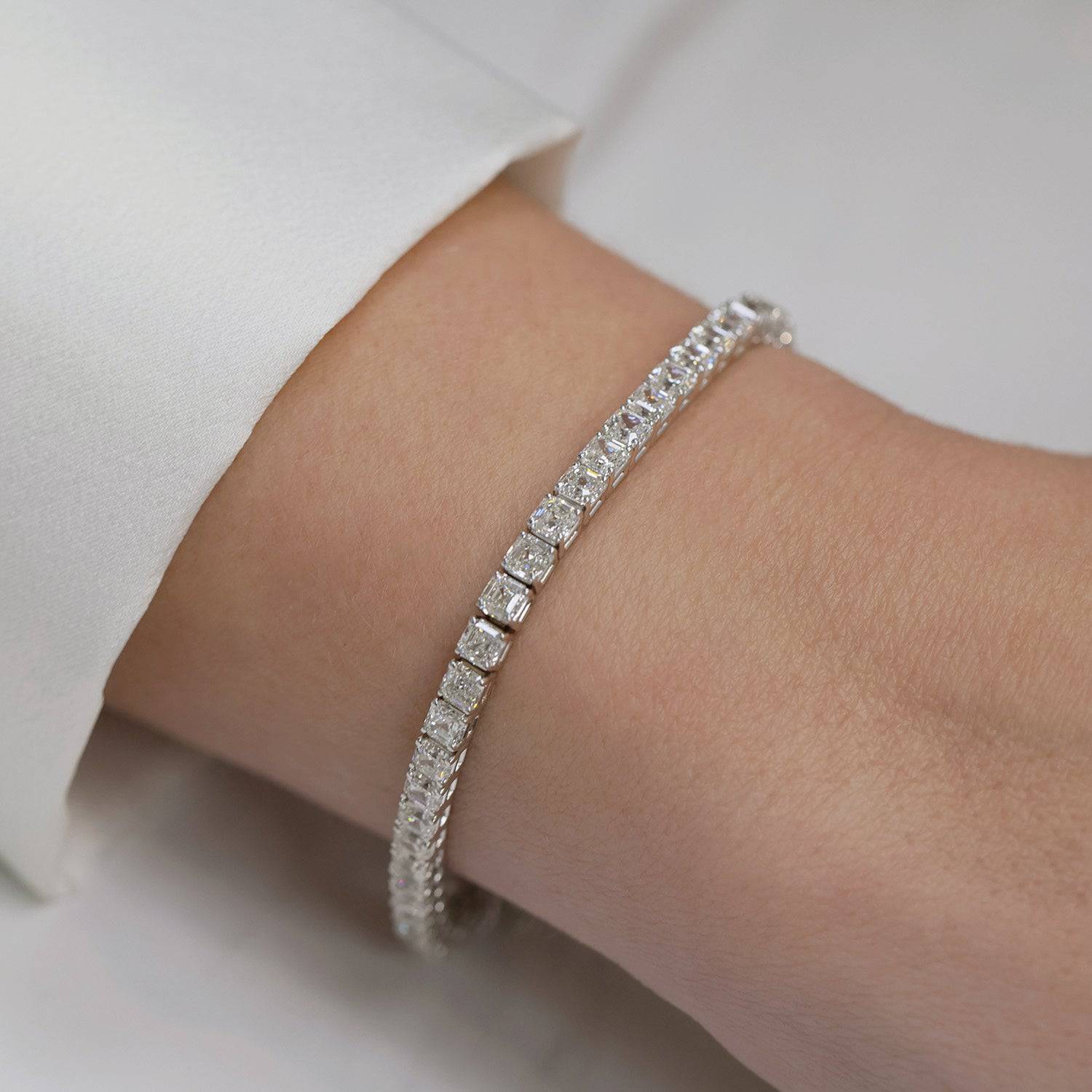 Berry's 18ct White Gold Asscher Cut Diamond Claw Set Tennis Bracelet - Berry's Jewellers