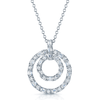 18ct White Gold Baguette and Round Brilliant Cut Diamond Double Circle Pendant