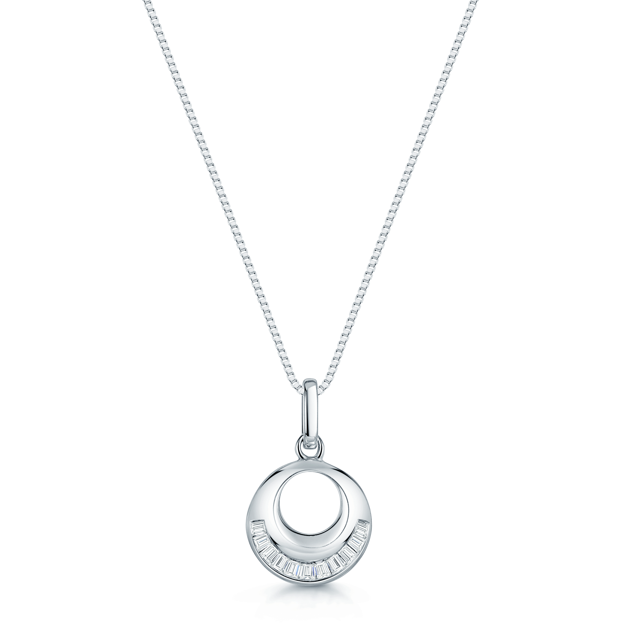 Berry's 18ct White Gold Baguette Cut Diamond Circular Pendant - Berry's Jewellers