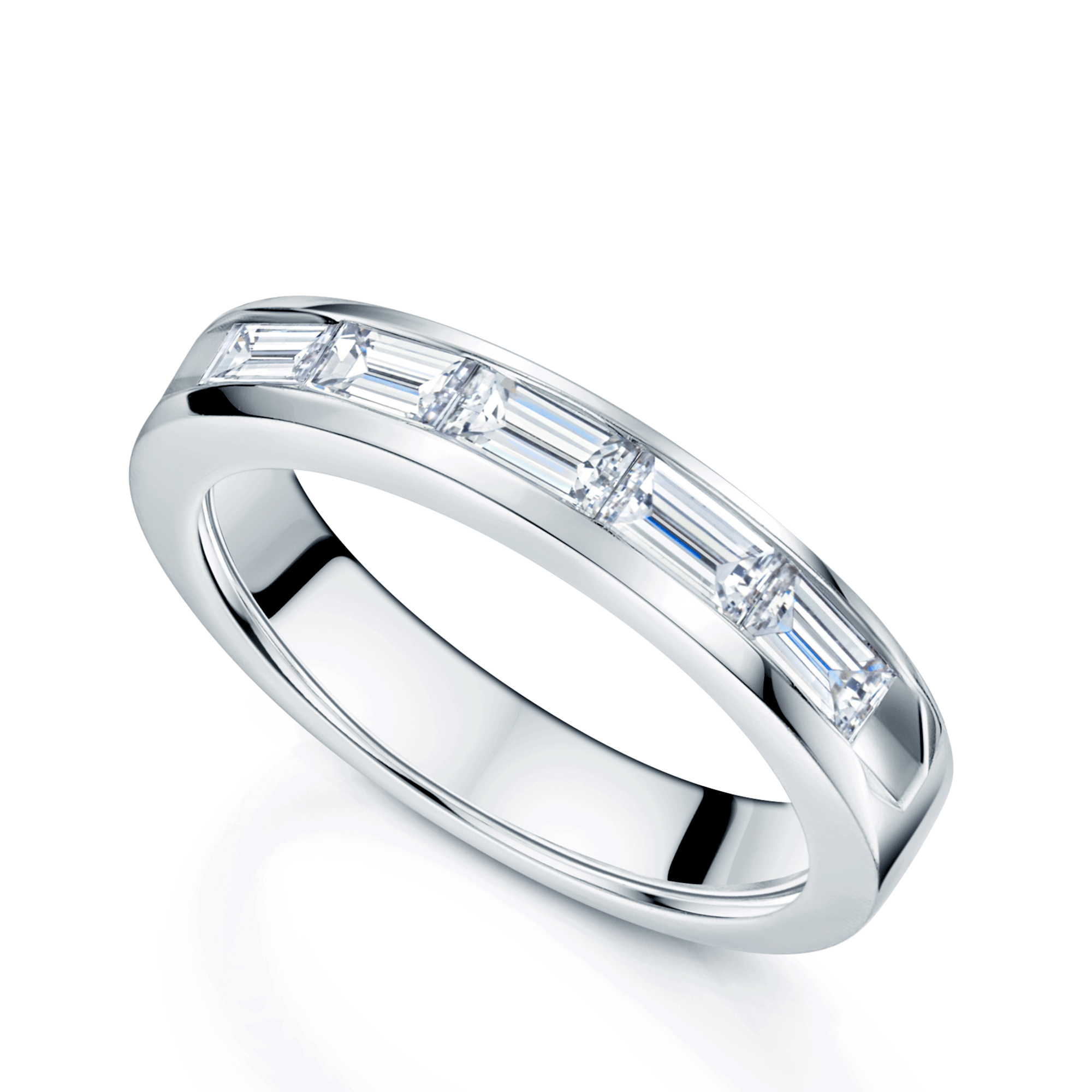 Berry's 18ct White Gold Baguette Cut Diamond Five Stone Channel Eternity Ring - Berry's Jewellers