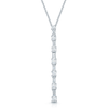 Berry's 18ct White Gold Baguette & Round Brilliant Cut Diamond Long Bar Design Drop Pendant - Berry's Jewellers