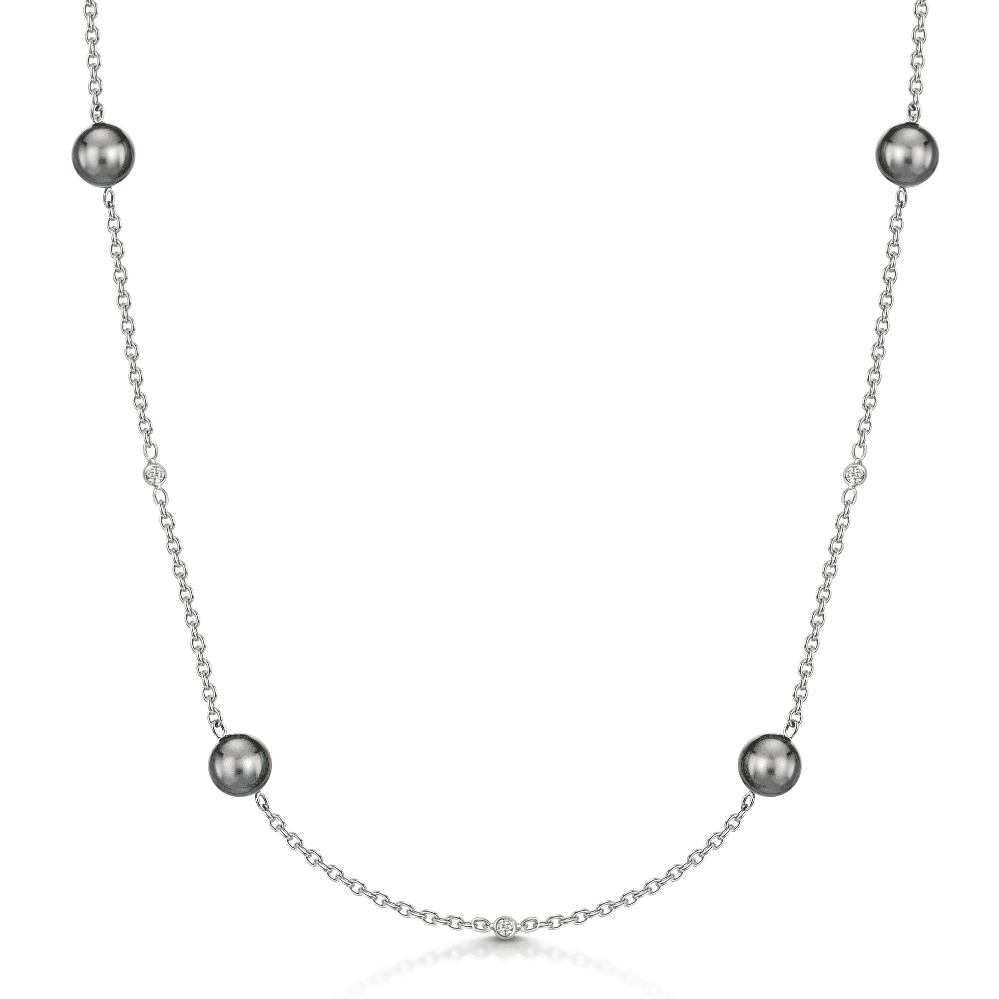 Berry's 18ct White Gold Black South Sea Pearl & Diamond Long Chain Necklace - Berry's Jewellers