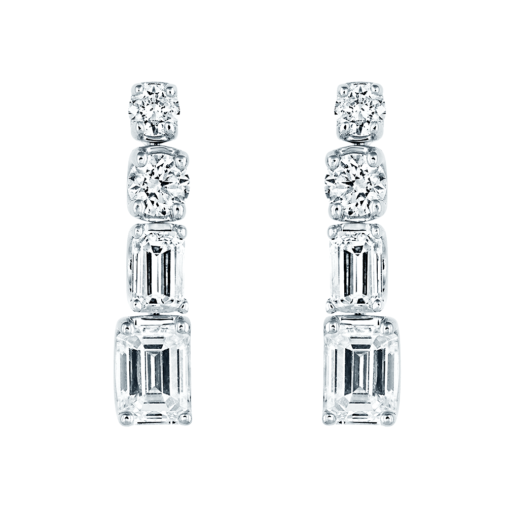 Berry's 18ct White Gold Brilliant and Emerald Cut Diamond Drop Earrings - Berry's Jewellers