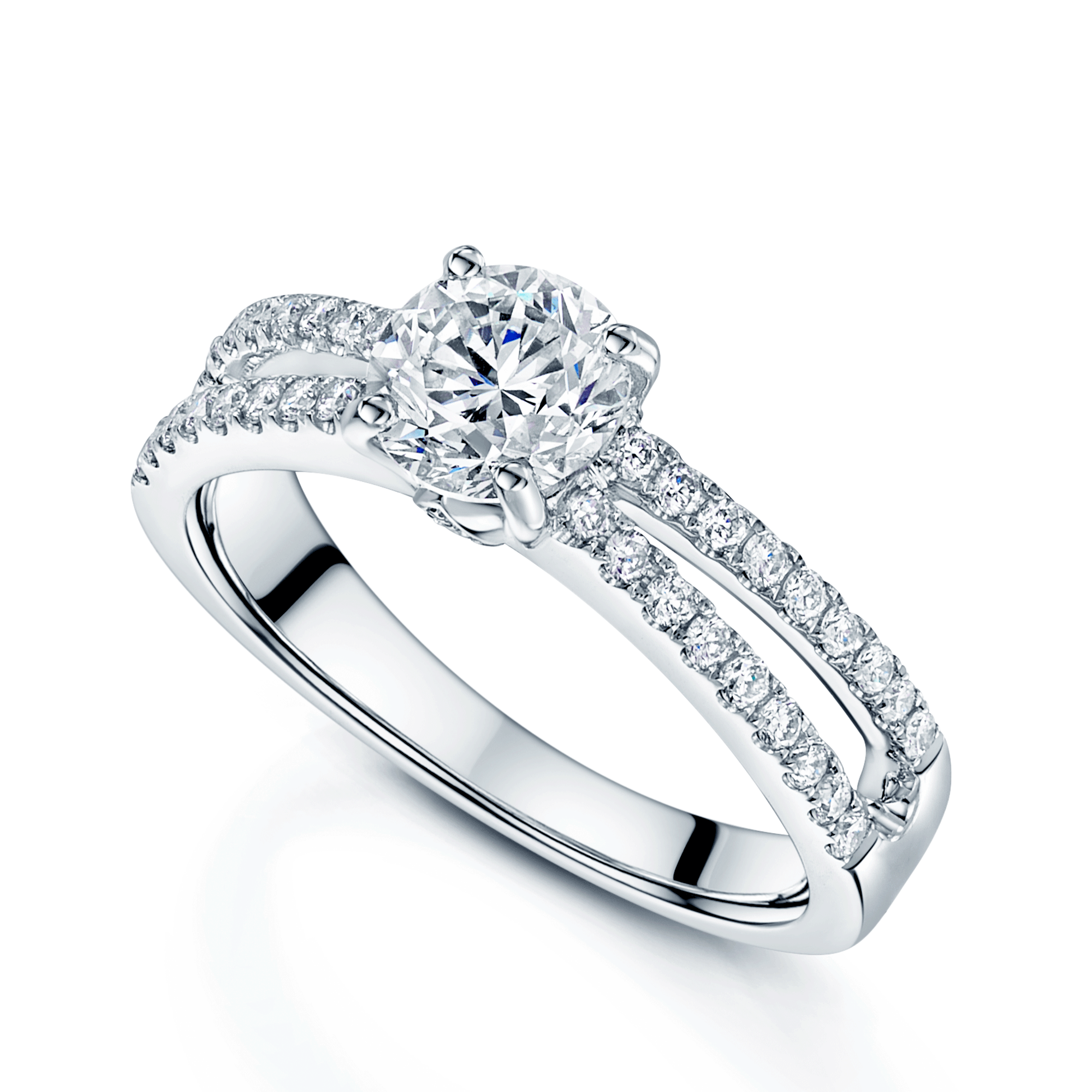 Berry's 18ct White Gold Brilliant Cut 0.90 Carat Diamond Four Claw Set Ring With Brilliant Cut Claw Set Split Shoulders - Berry's Jewellers