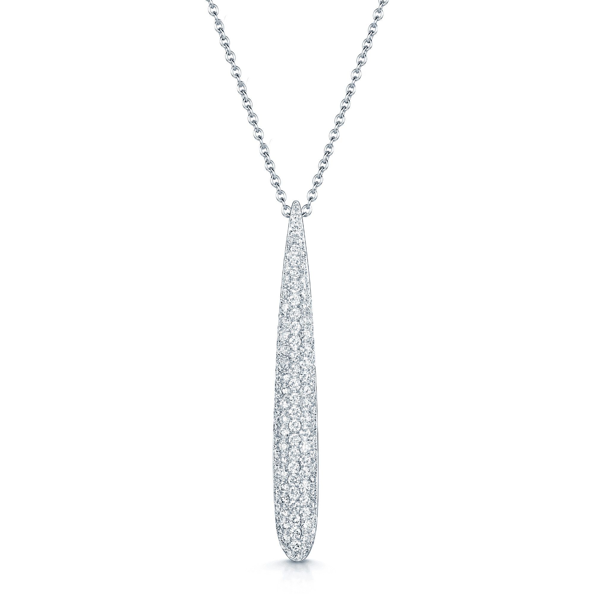 18ct White Gold Brilliant Cut Diamond Long Graduated Pave Set Drop Pendant