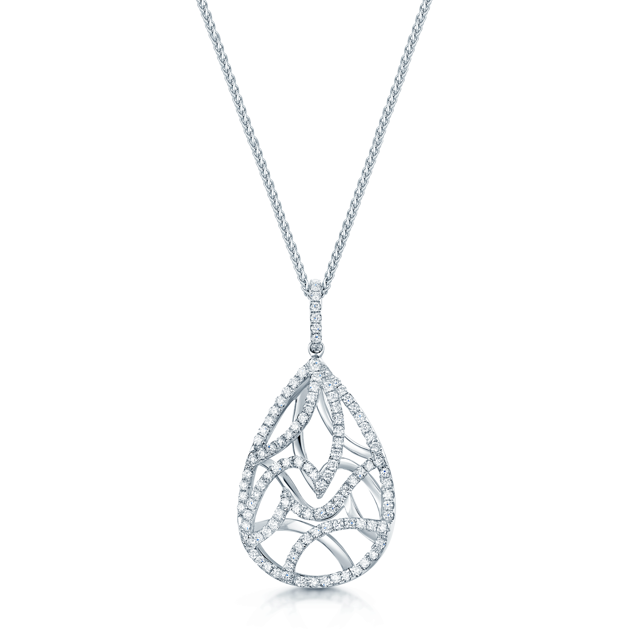 18ct White Gold Brilliant Cut Diamond Pave Set Fancy Pear Shape Pendant