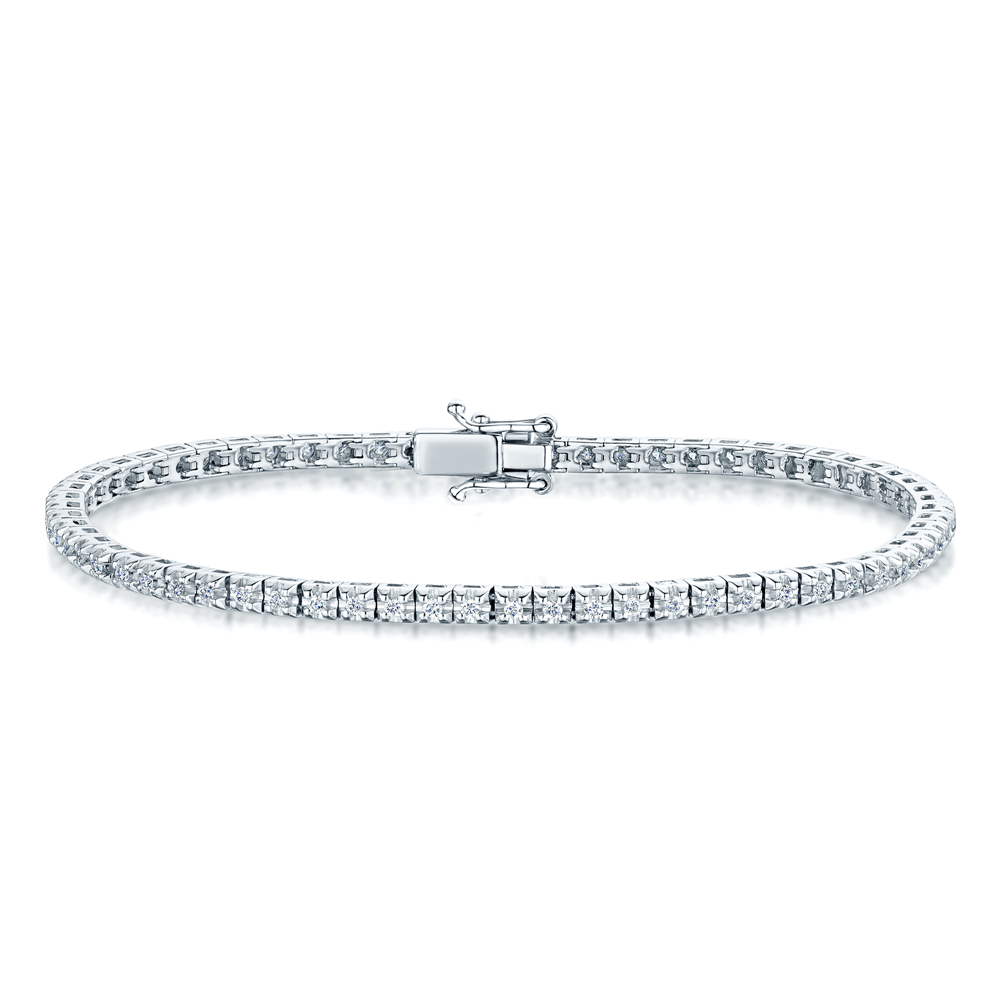 18ct White Gold Brilliant Cut Diamonds Four Claw Set Tennis Bracelet