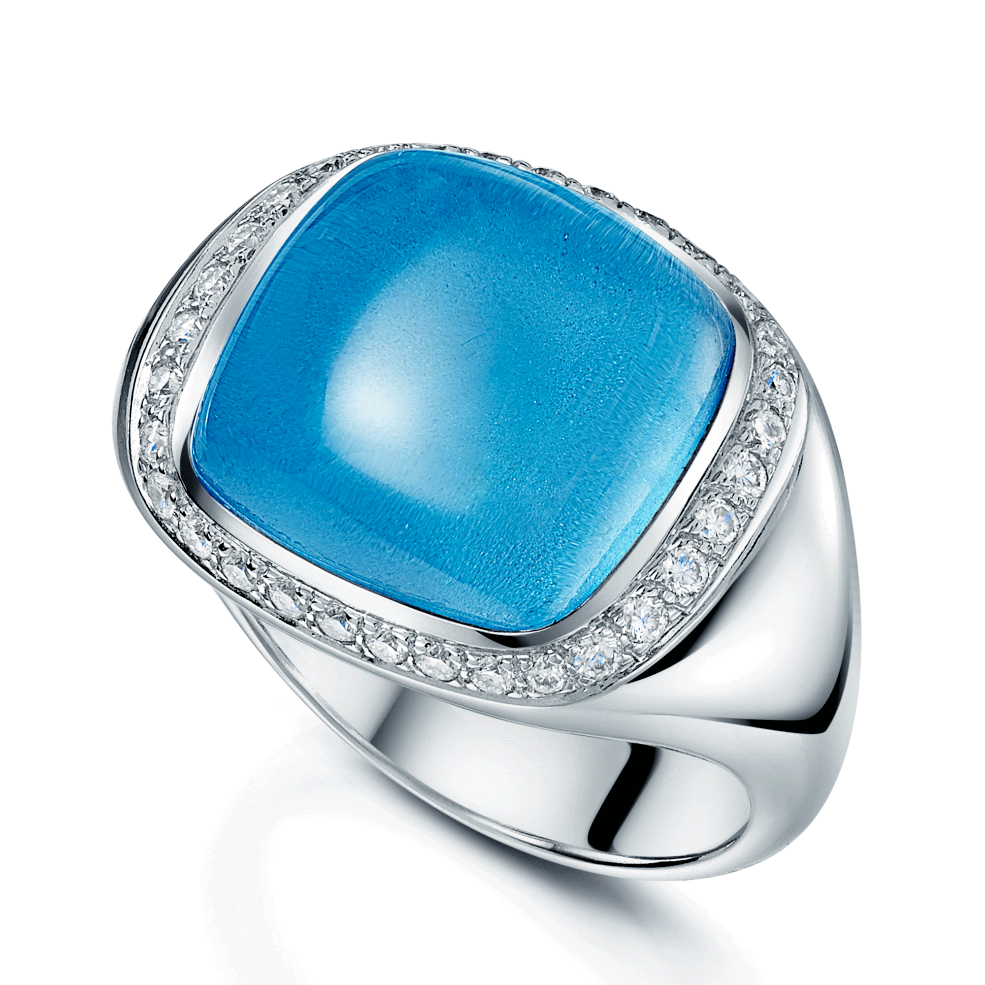 Berry's 18ct White Gold Cabochon Cut Blue Topaz And Diamond Dress Ring - Berry's Jewellers