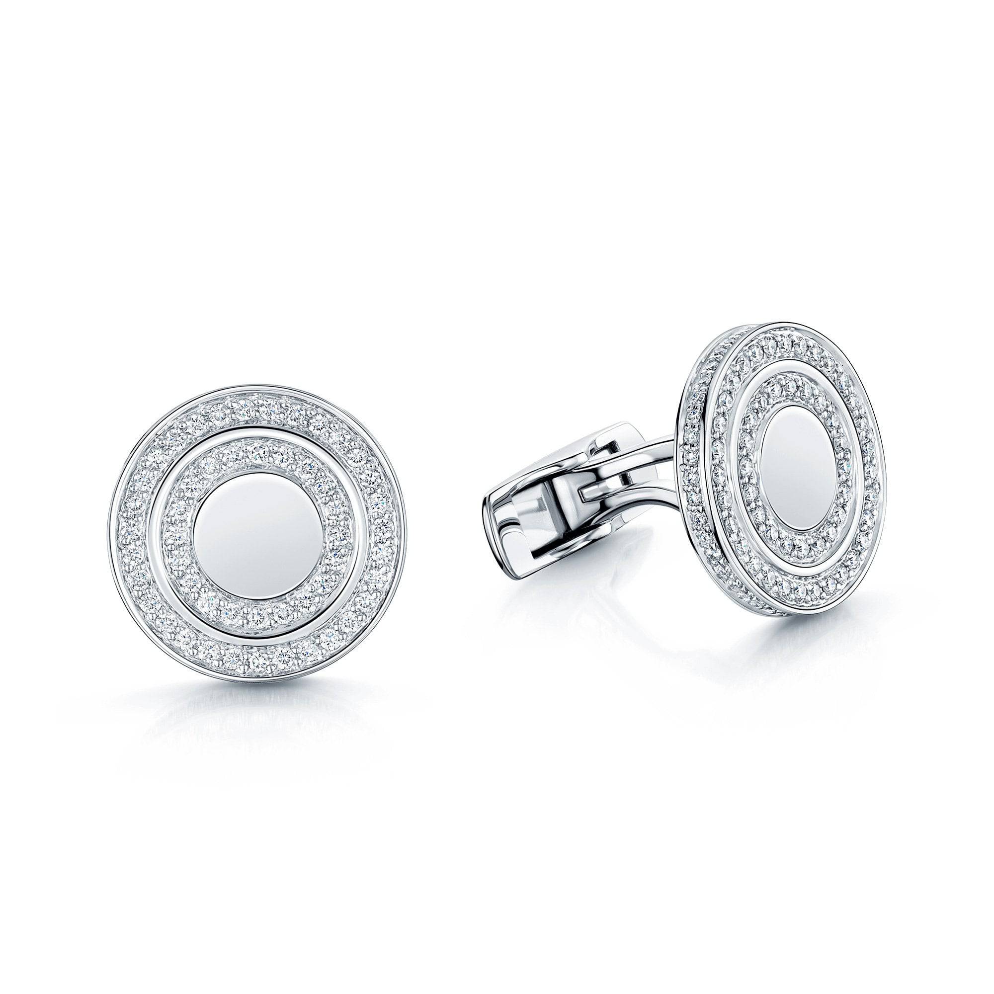 Berry's 18ct White Gold Circular Brilliant Cut Diamond Pave Set Double Row Cufflinks - Berry's Jewellers