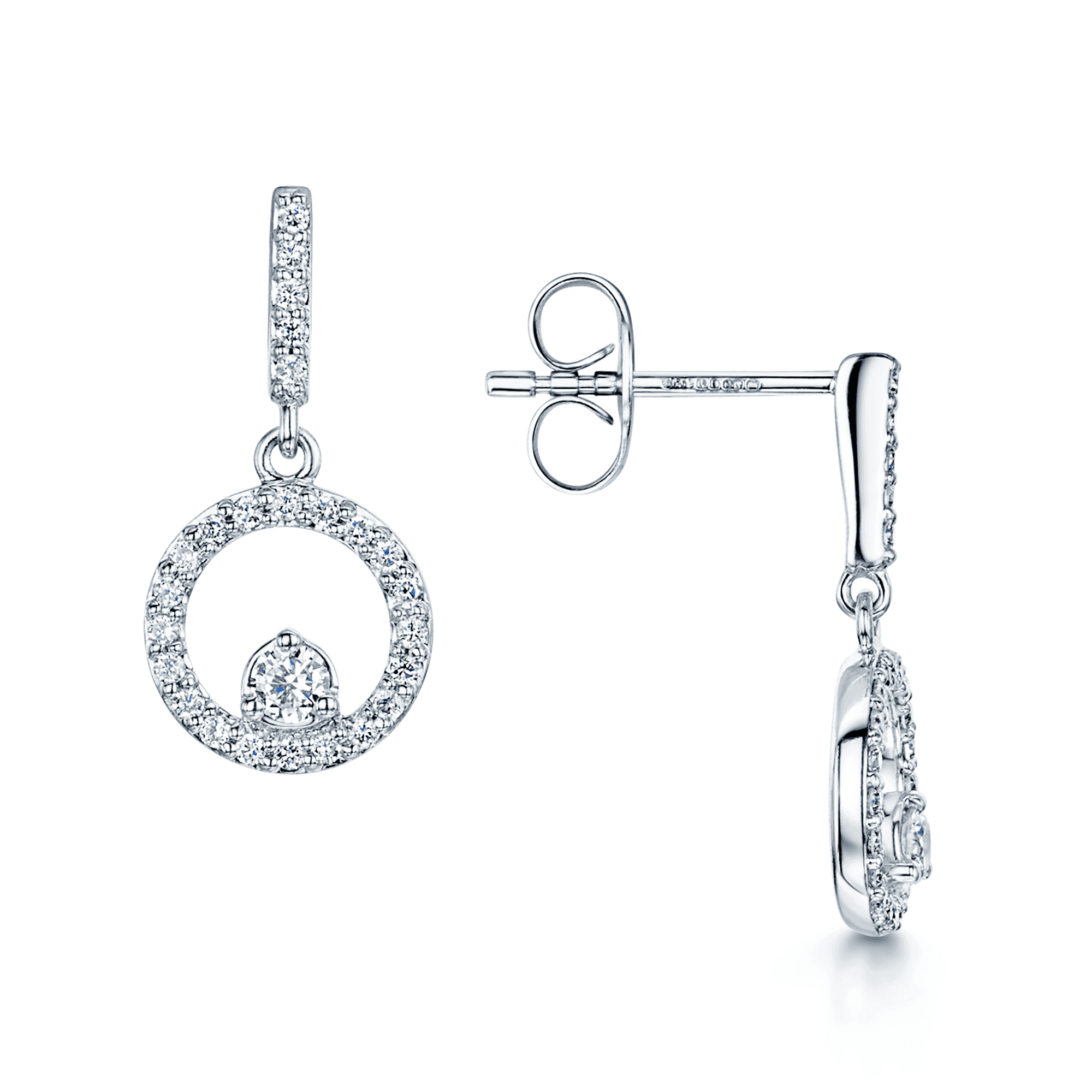 18ct White Gold Circular Diamond Drop Earrings