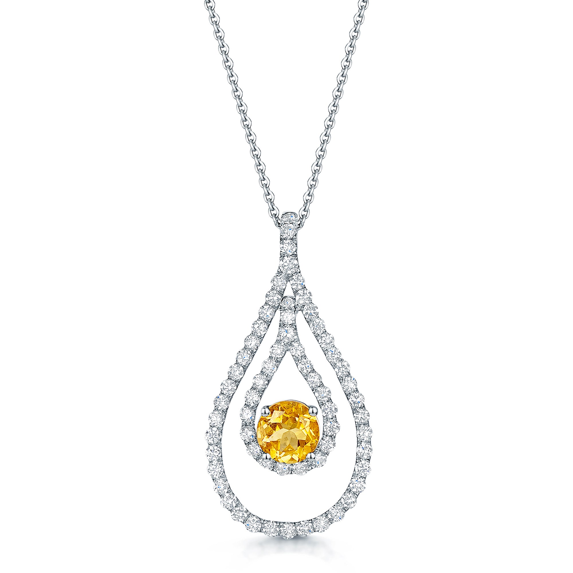 18ct White Gold Citrine & Diamond Open Pendant