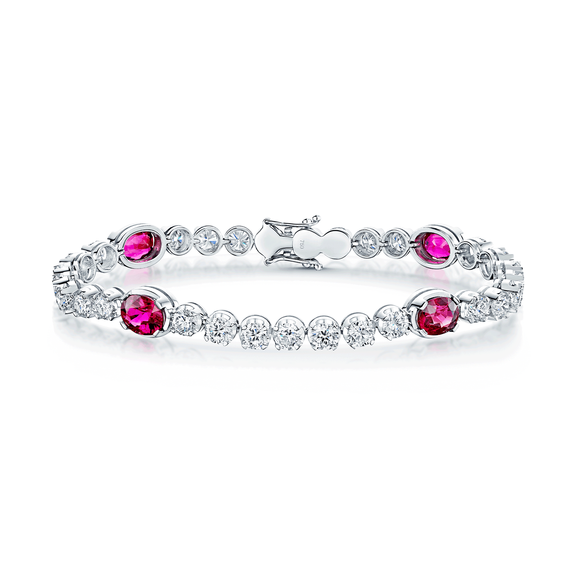 Berry's 18ct White Gold Claw Set Oval Ruby & Round Brilliant Cut Diamond Tennis Bracelet - Berry's Jewellers