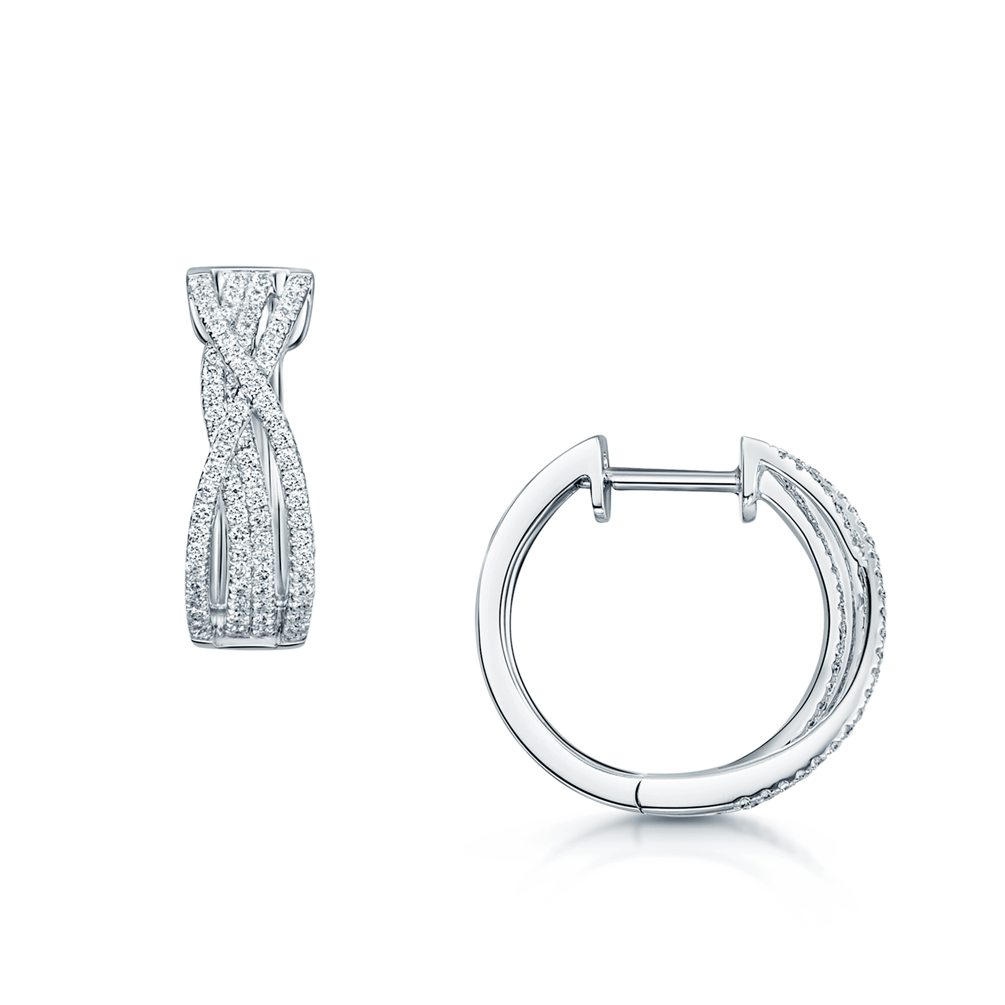 Berry's 18ct White Gold Cross Over Style Pave Set Diamond Hoop Earrings - Berry's Jewellers