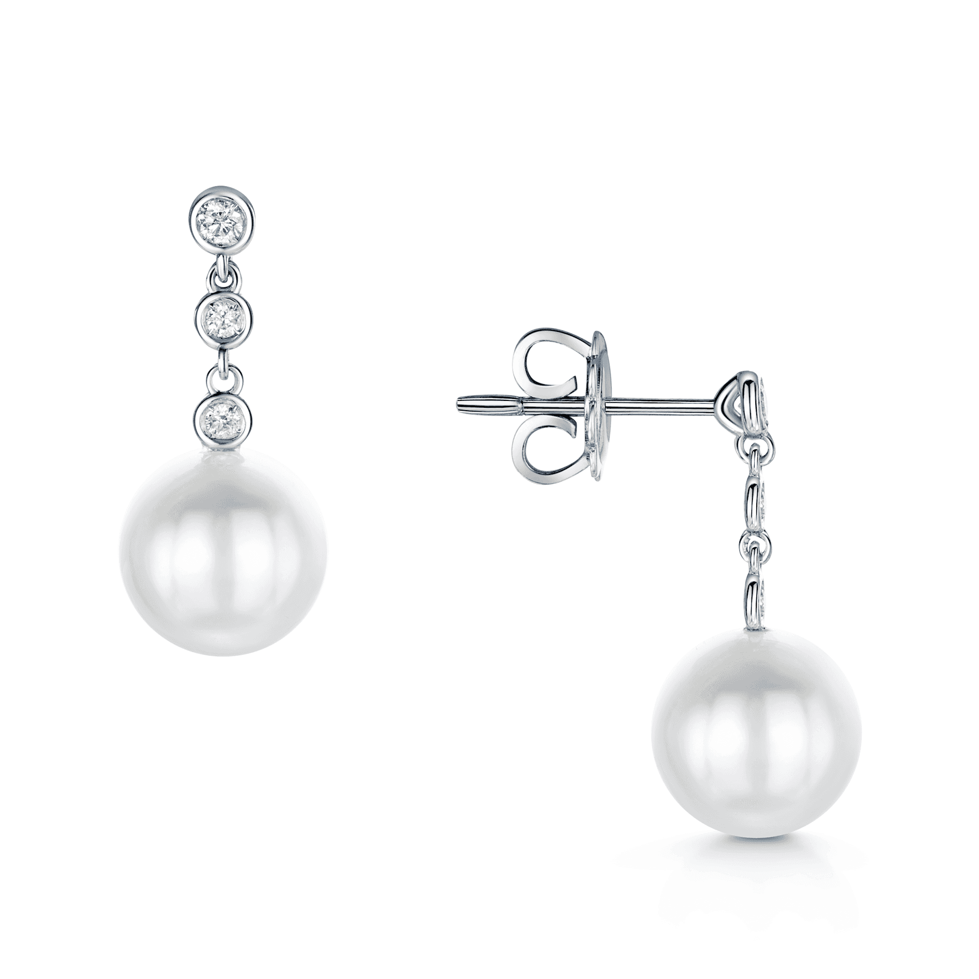 Berry's 18ct White Gold Cultured Pearl And Diamond Rub-Over Drop Earrings - Berry's Jewellers