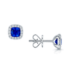 Berry's 18ct White Gold Cushion Blue Sapphire With Round Brilliant Cut Diamond Halo Stud Earrings - Berry's Jewellers