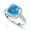 Berry's 18ct White Gold Cushion Cut Blue Topaz Dress Ring With Diamond Pave Set Shoulders - Berry's Jewellers