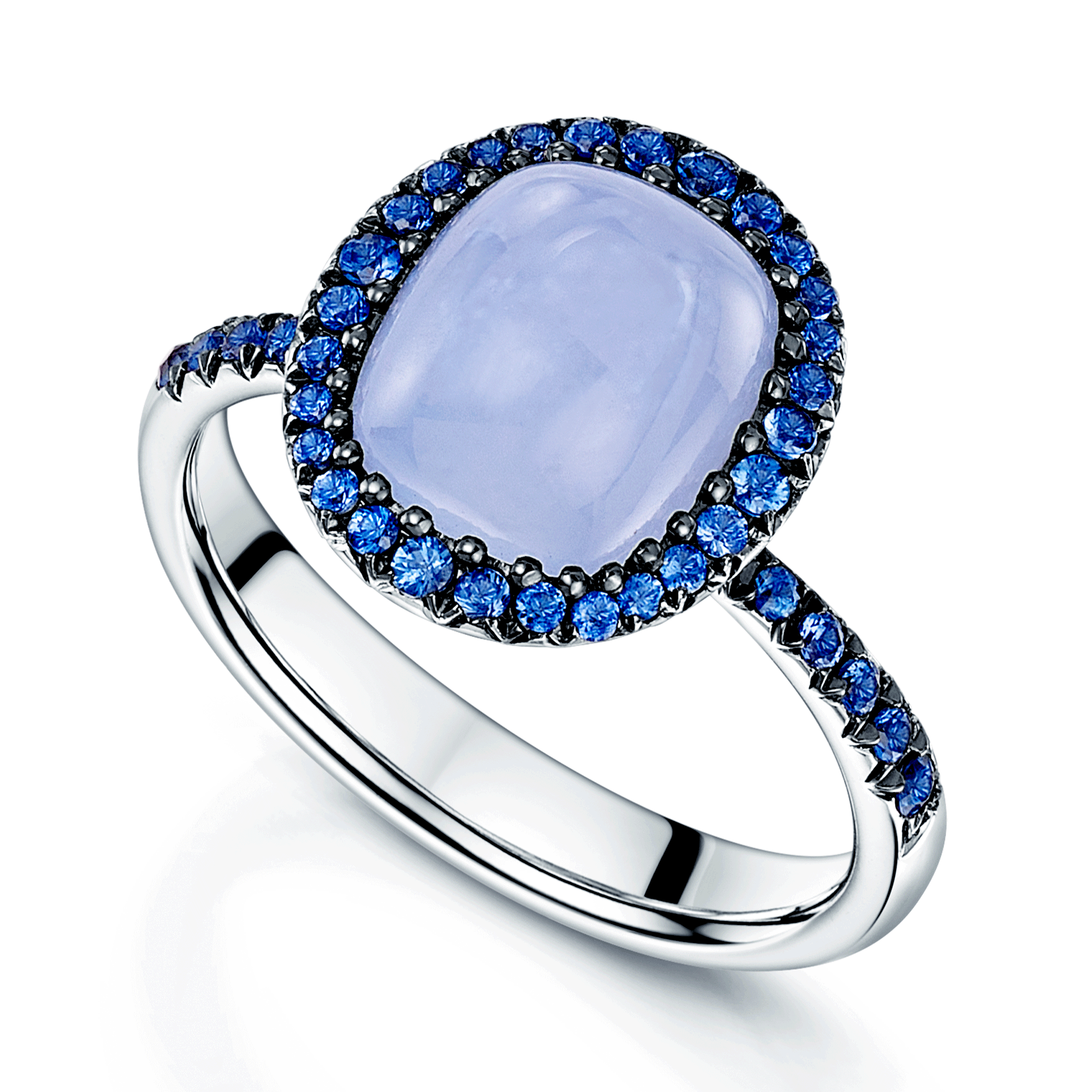 Berry's 18ct White Gold Cushion Cut Chalcedony Halo Dress Ring With Diamond Shoulders - Berry's Jewellers