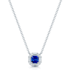 Berry's 18ct White Gold Cushion Cut Sapphire And Diamond Halo Surround Pendant - Berry's Jewellers