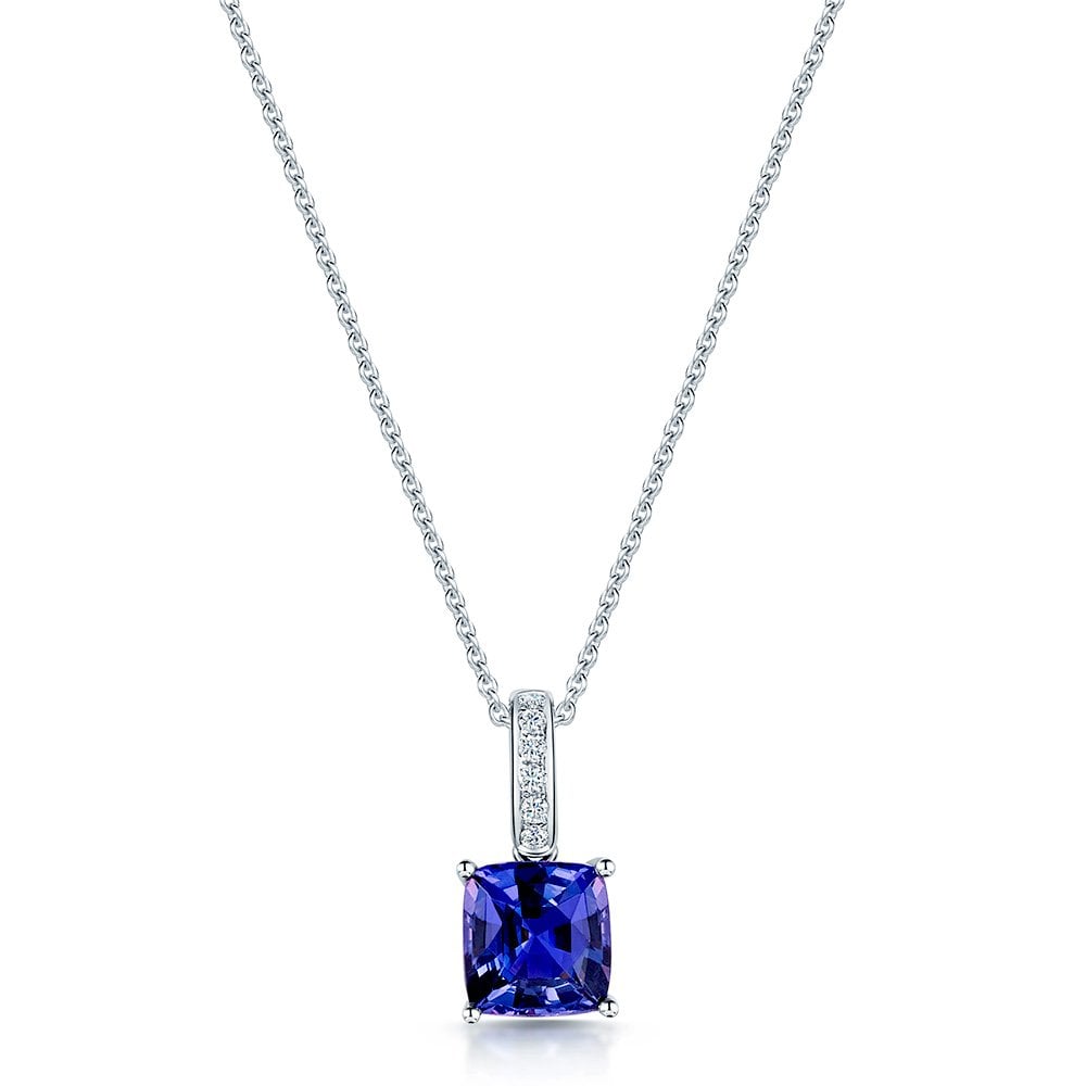 Berry's 18ct White Gold Cushion Cut Spinel Pendant with Diamond Pave Set Bail Pendant - Berry's Jewellers