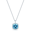 Berry's 18ct White Gold Cushion Shape Aquamarine & Diamond Cluster Pendant With Diamond Bale - Berry's Jewellers