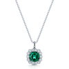 18ct White Gold Cushion Shape Emerald & Diamond Cluster Pendant