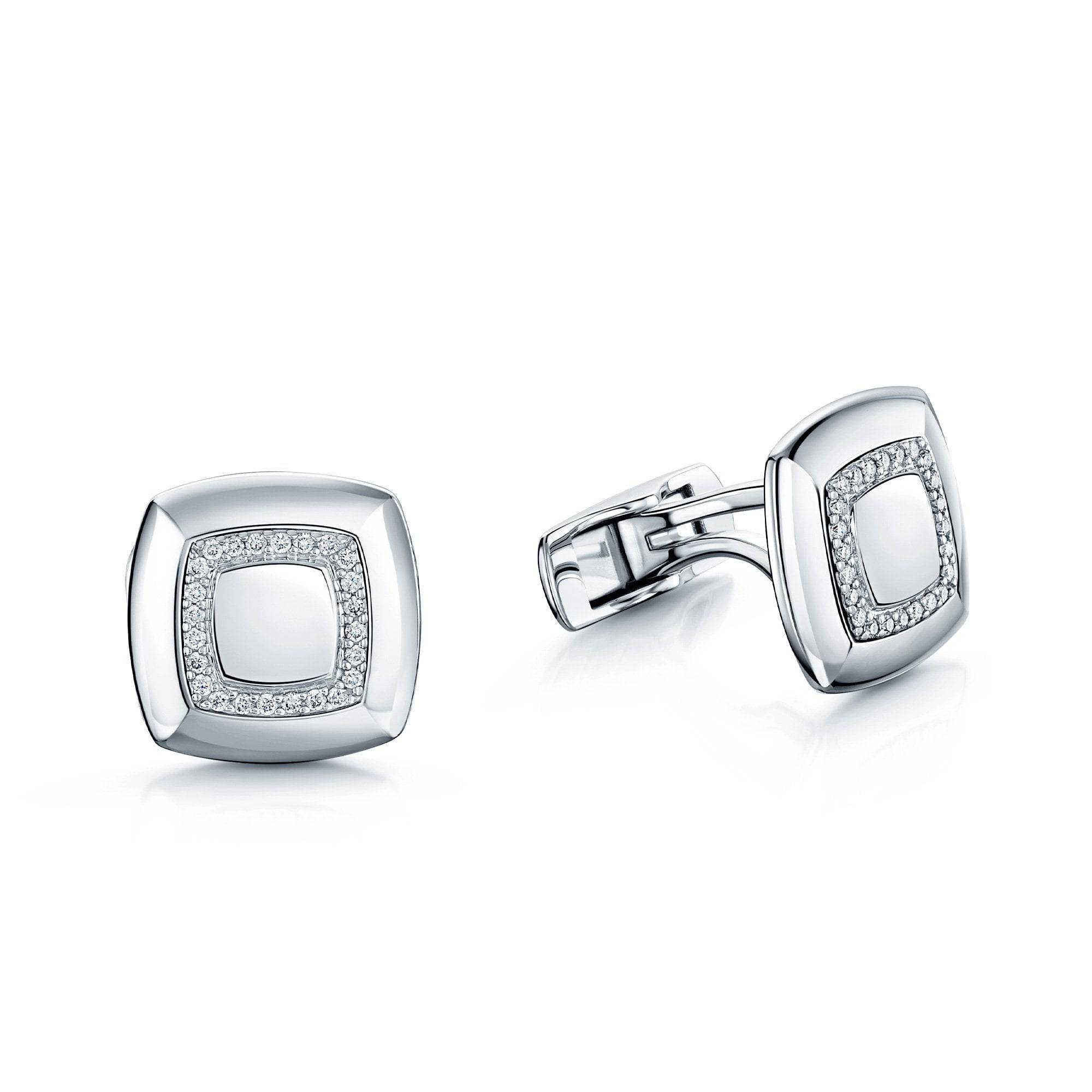 18ct White Gold Cushion Shape Polished Diamond Set Cufflinks