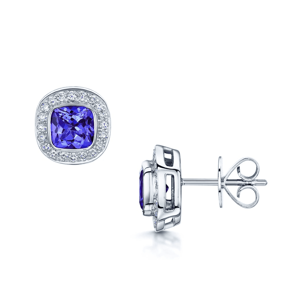 Berry's 18ct White Gold Cushion Tanzanite & Diamond Earrings - Berry's Jewellers