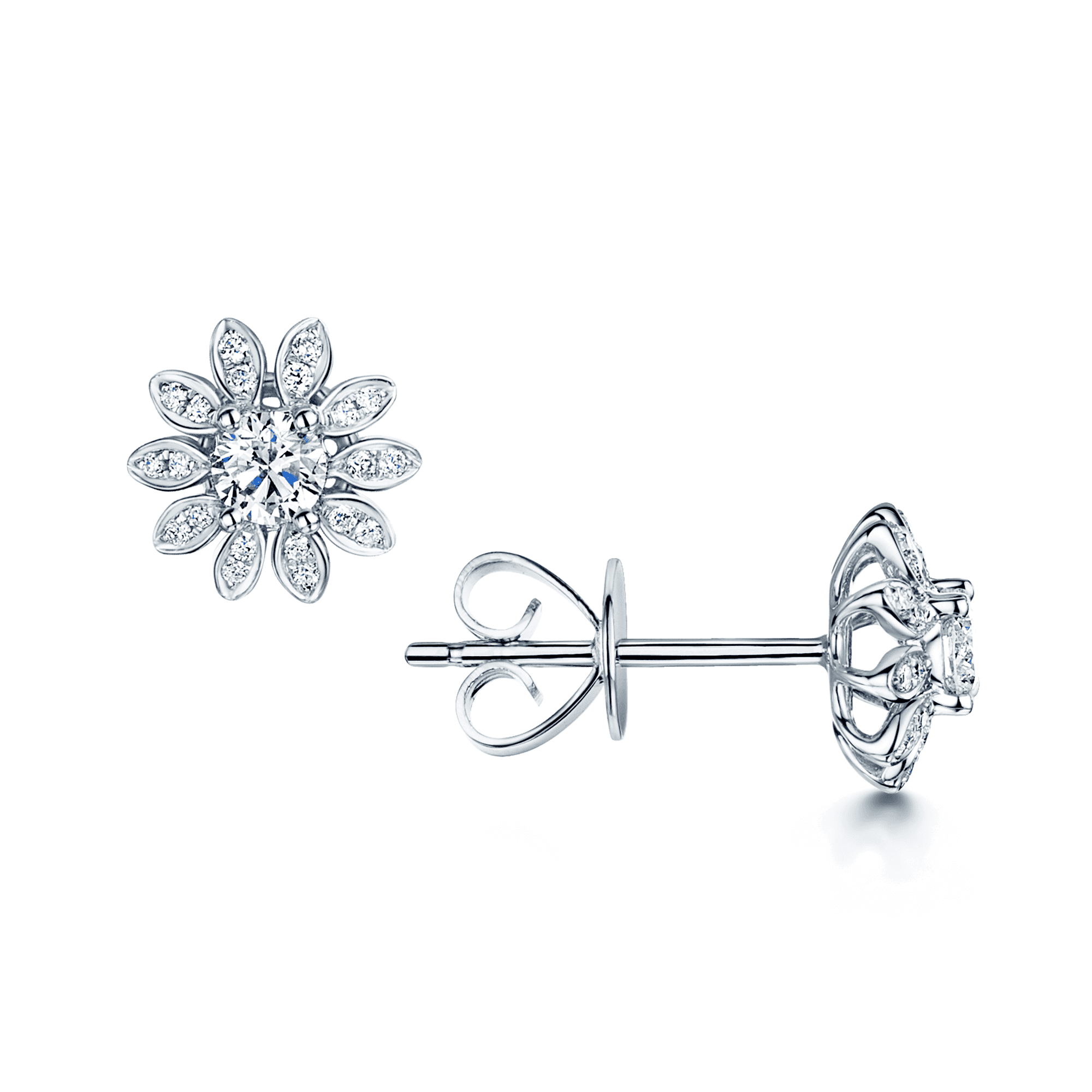 18ct White Gold Daisy Flower Diamond Stud Earrings