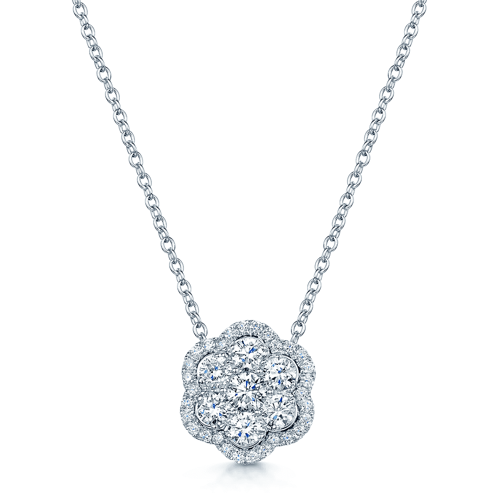 Berry's 18ct White Gold Diamond Cluster Floral Shape Pendant - Berry's Jewellers