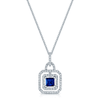 Berry's 18ct White Gold Diamond Double Halo &  Blue Square Sapphire Pendant - Berry's Jewellers